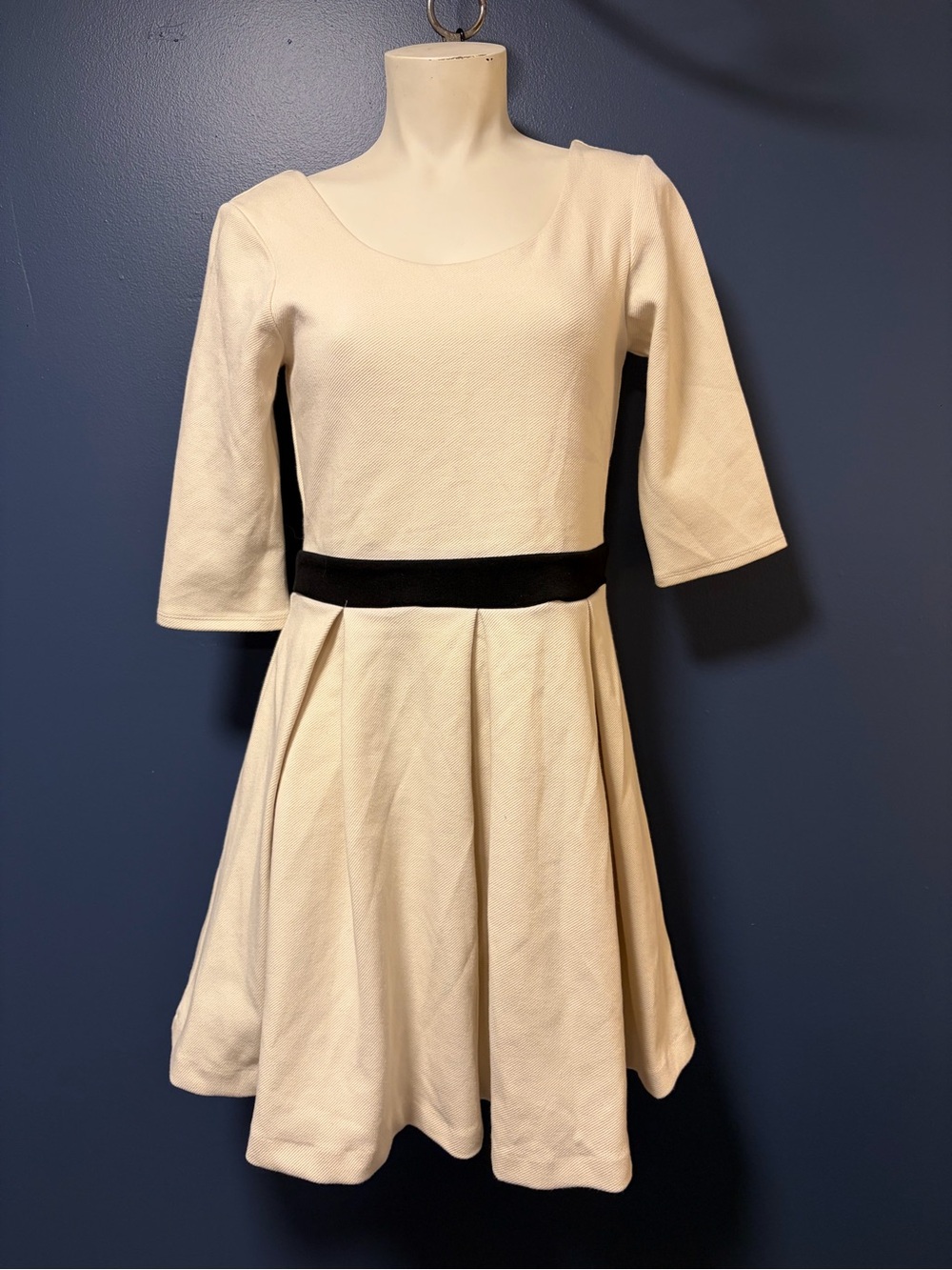 Anthropologie Maeve Cream Black Waist Dress